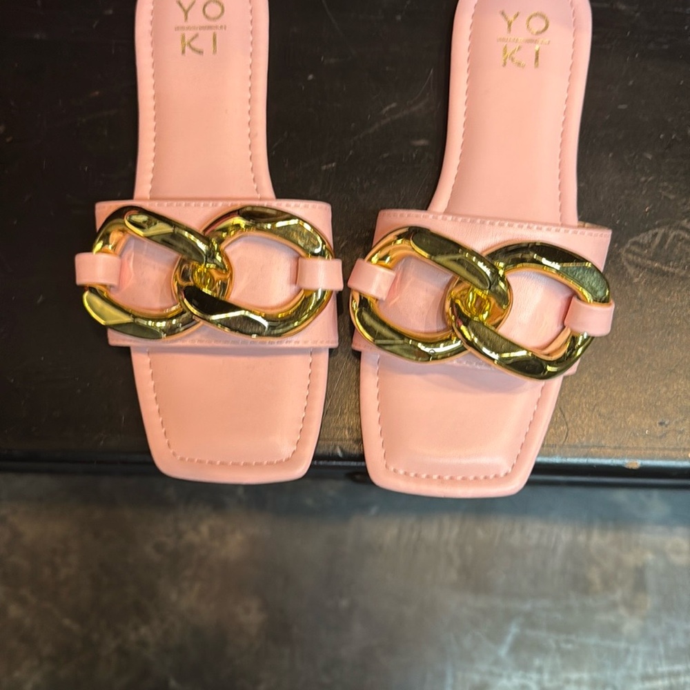 Yoki Blush Sandals with Gold Chain Accent